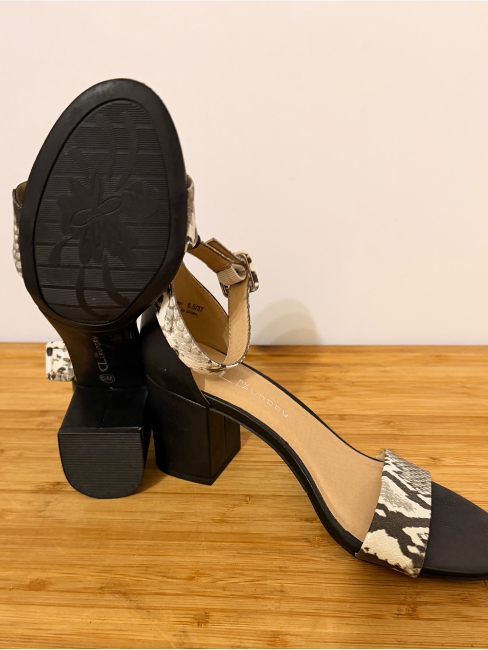 CL by Laundry Black Sandal with White Snake-Print Straps